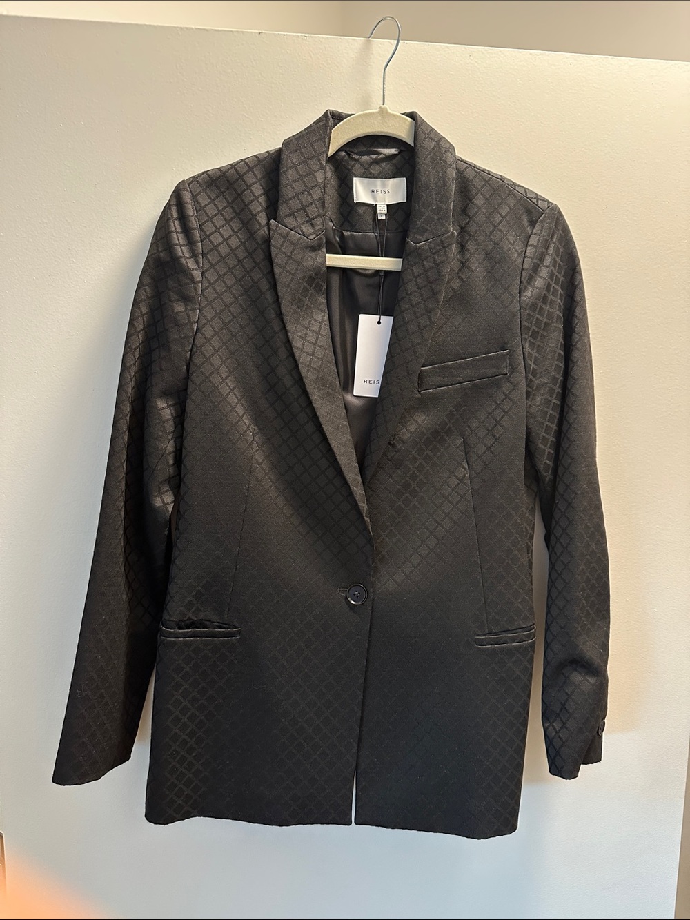 NWT Reiss Black Quilted Single-Button Blazer